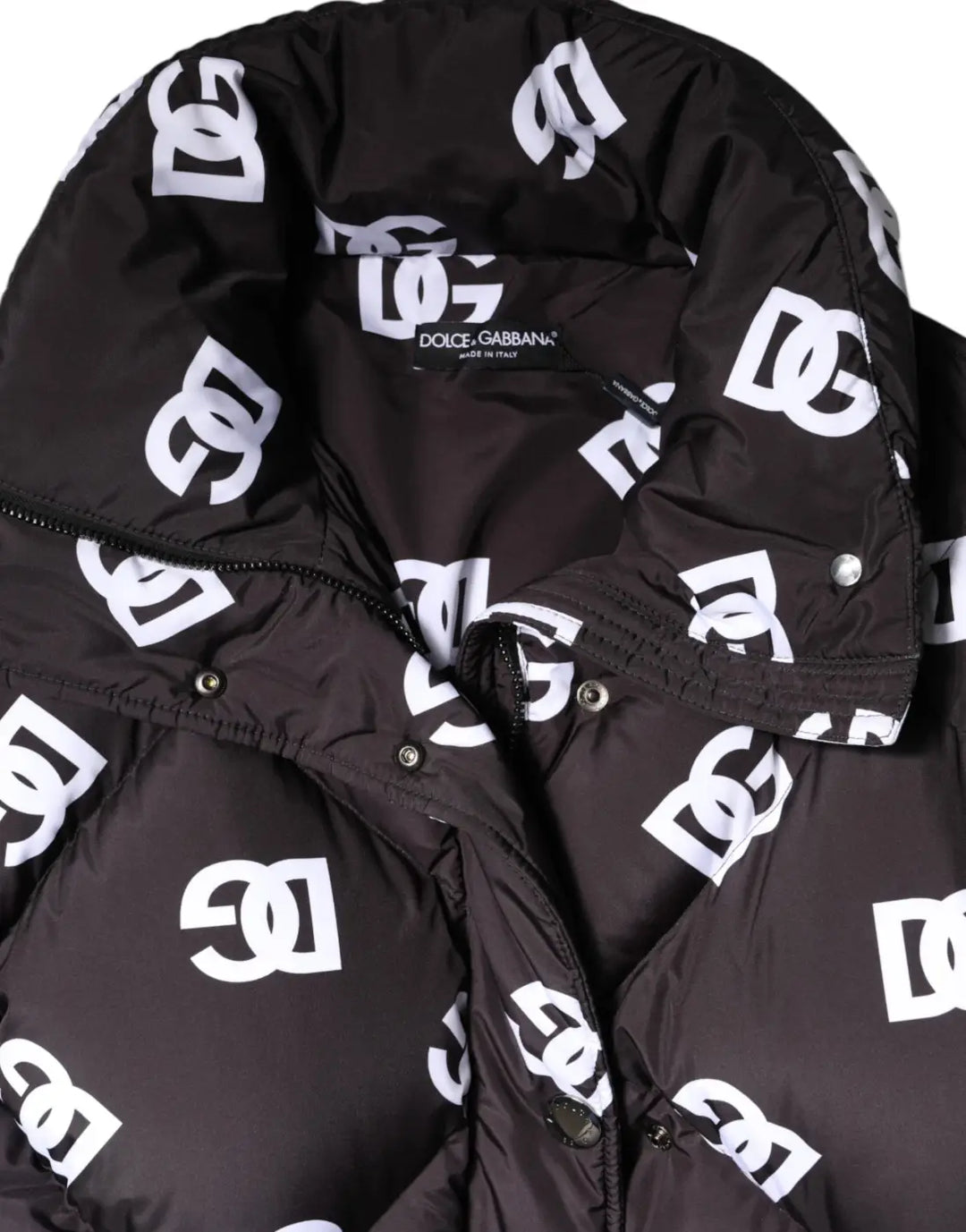 Dolce &amp; Gabbana Black DG Mania Puffer Quilted Long Coat Jacket