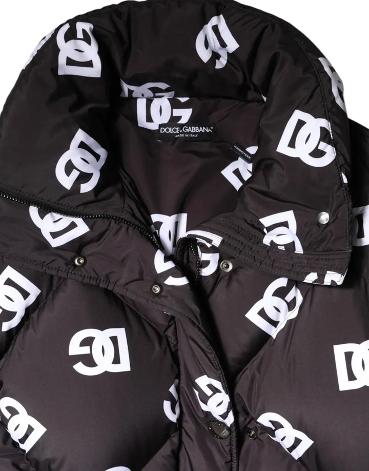 Dolce &amp; Gabbana Black DG Mania Puffer Quilted Long Coat Jacket