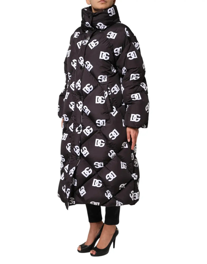 Dolce &amp; Gabbana Black DG Mania Puffer Quilted Long Coat Jacket