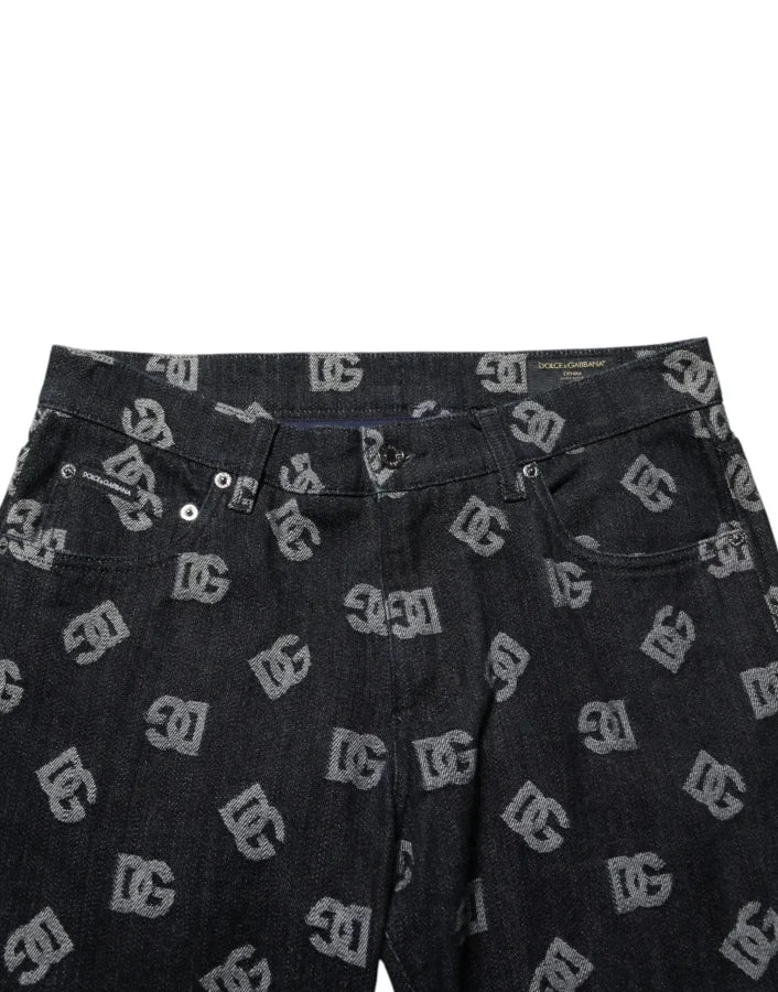 Dolce &amp; Gabbana Black DG Monogram Cotton Skinny Denim Jeans