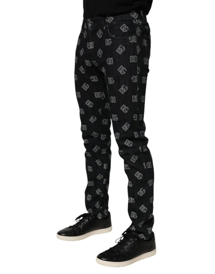 Dolce &amp; Gabbana Black DG Monogram Cotton Skinny Denim Jeans