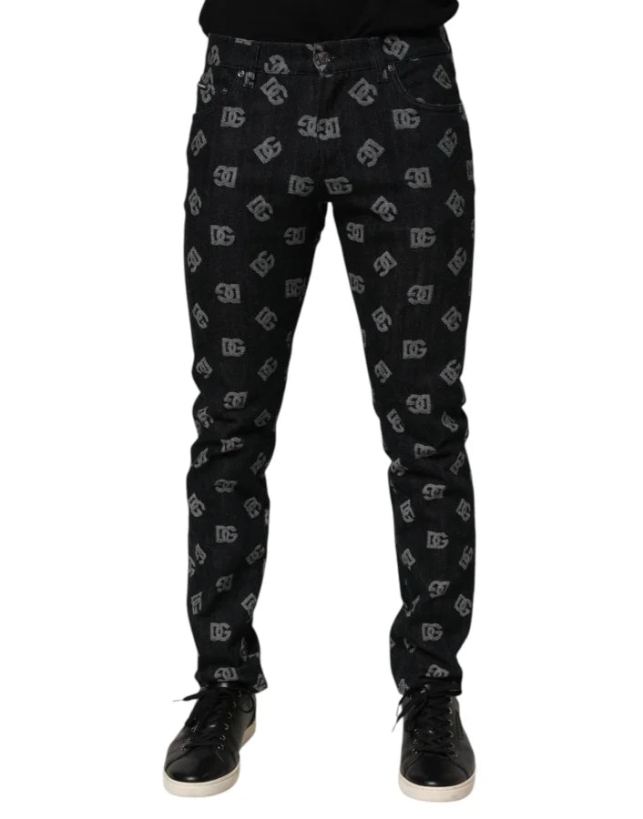 Dolce &amp; Gabbana Black DG Monogram Cotton Skinny Denim Jeans