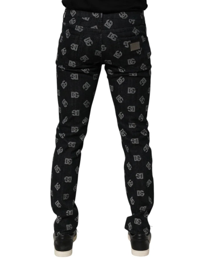 Dolce &amp; Gabbana Black DG Monogram Cotton Skinny Denim Jeans