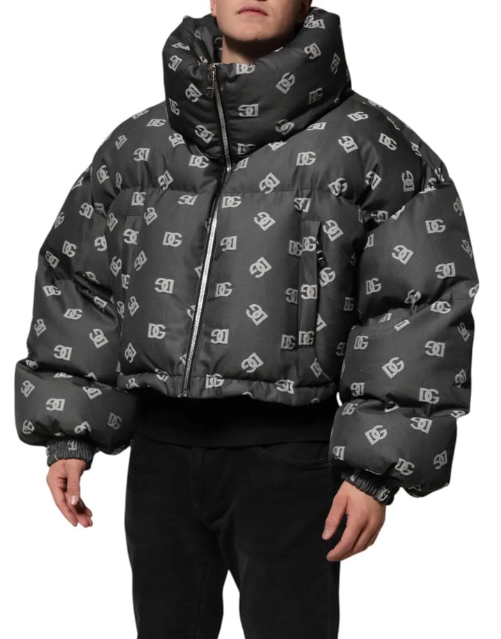 Dolce &amp; Gabbana Black DG Monogram Full Zip Puffer Men Jacket