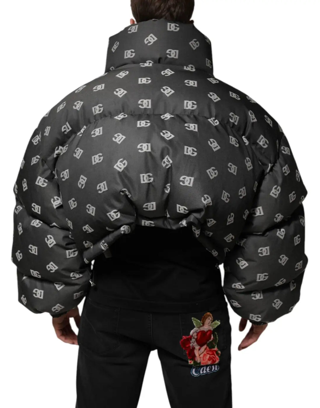 Dolce &amp; Gabbana Black DG Monogram Full Zip Puffer Men Jacket