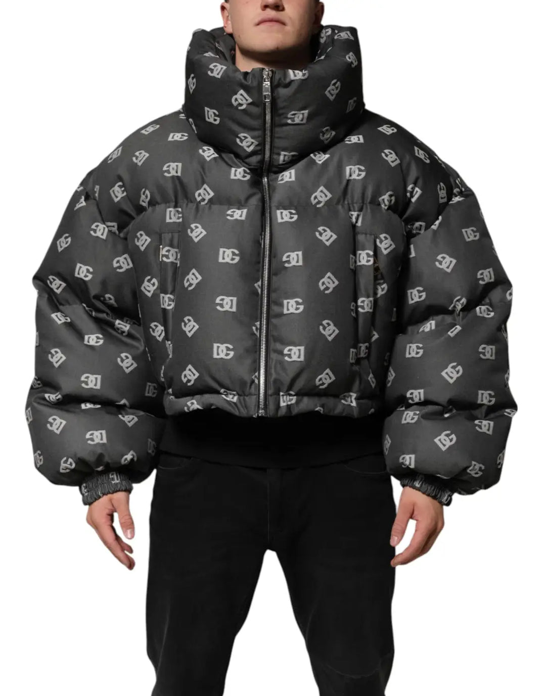 Dolce &amp; Gabbana Black DG Monogram Full Zip Puffer Men Jacket