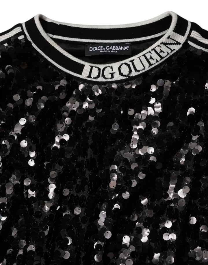 Dolce &amp; Gabbana Black Dg Queen Sequin Pullover Sweater