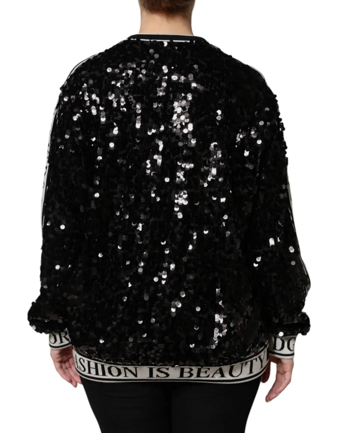 Dolce &amp; Gabbana Black Dg Queen Sequin Pullover Sweater