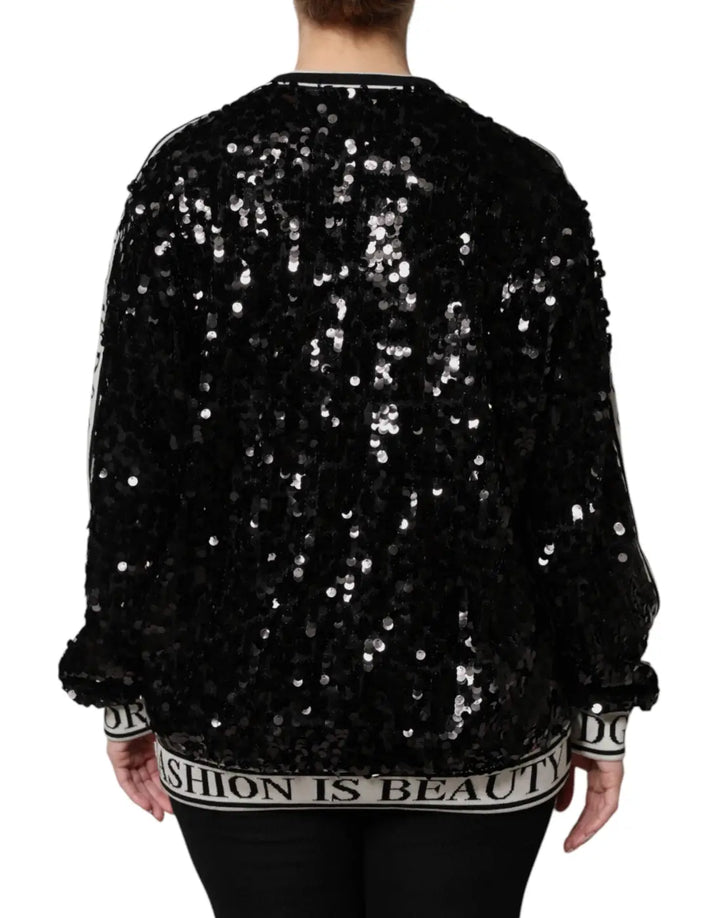 Dolce &amp; Gabbana Black Dg Queen Sequin Pullover Sweater