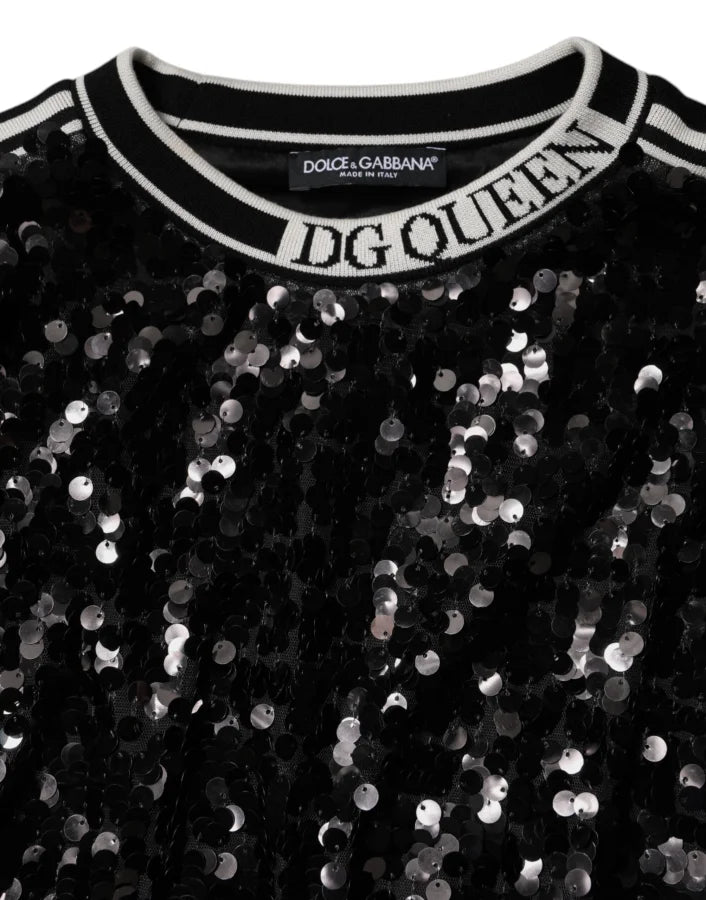 Dolce &amp; Gabbana Black DG Queen Sequin Pullover Sweater