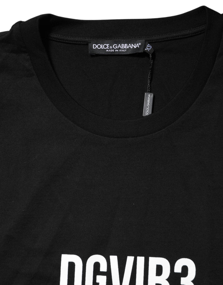 Dolce &amp; Gabbana Black Dg Vib3 Print Cotton Crew Neck T-shirt