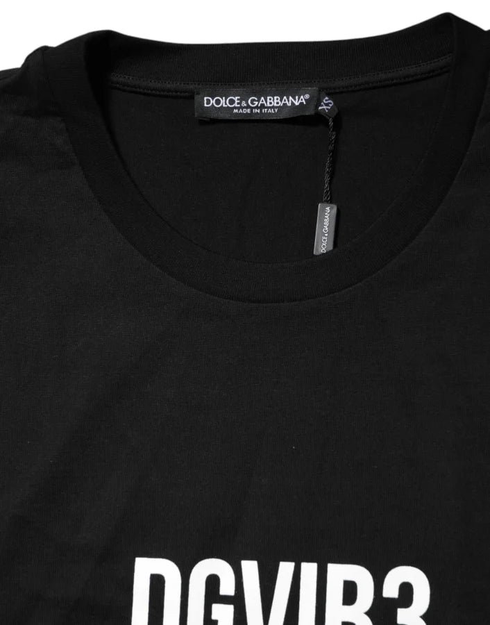Dolce &amp; Gabbana Black DG Vib3 Print Cotton Crew Neck T-shirt
