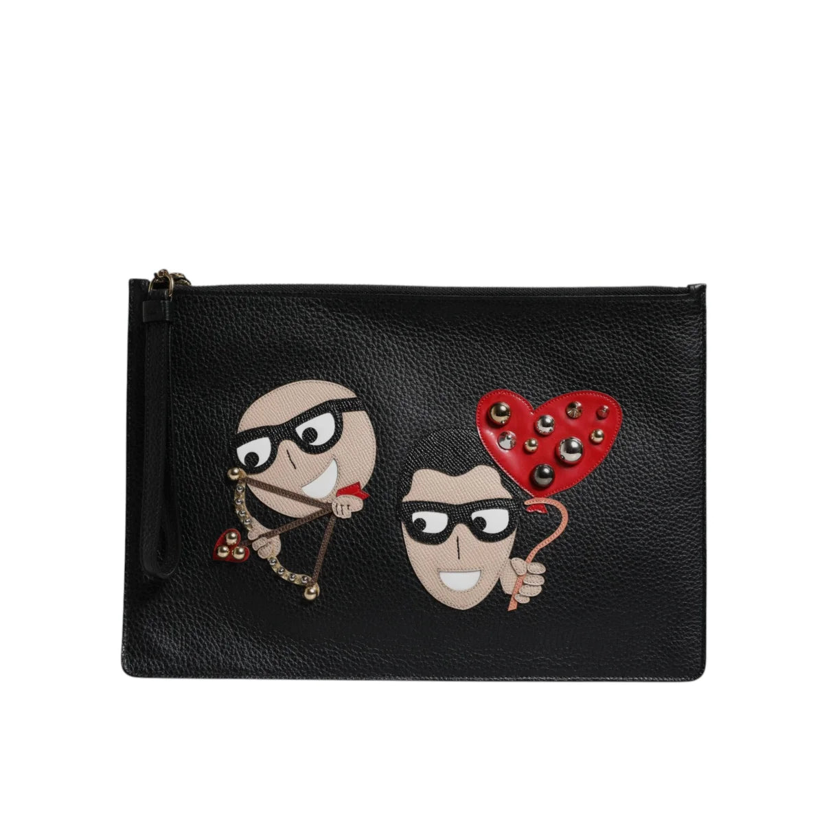 Dolce & Gabbana Black #DGFamily Embellished Leather Clutch Bag