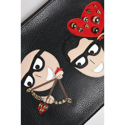 Dolce & Gabbana Black #DGFamily Embellished Leather Clutch Bag