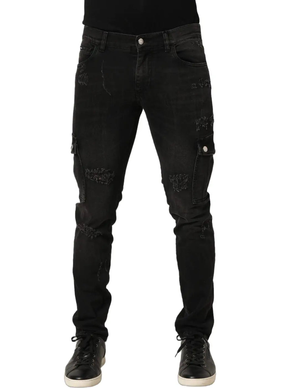Dolce & Gabbana Black Distressed Cargo Cotton Men Denim Jeans