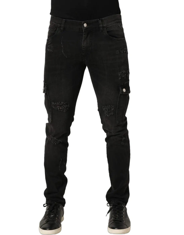 Dolce & Gabbana Black Distressed Cargo Cotton Men Denim Jeans