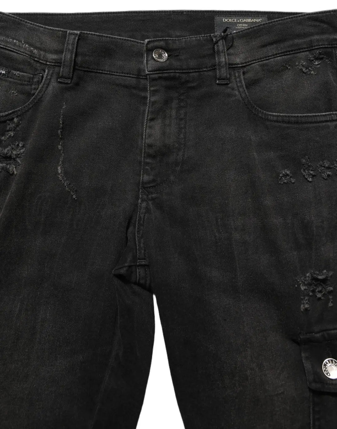Dolce &amp; Gabbana Black Distressed Cargo Cotton Men Denim Jeans