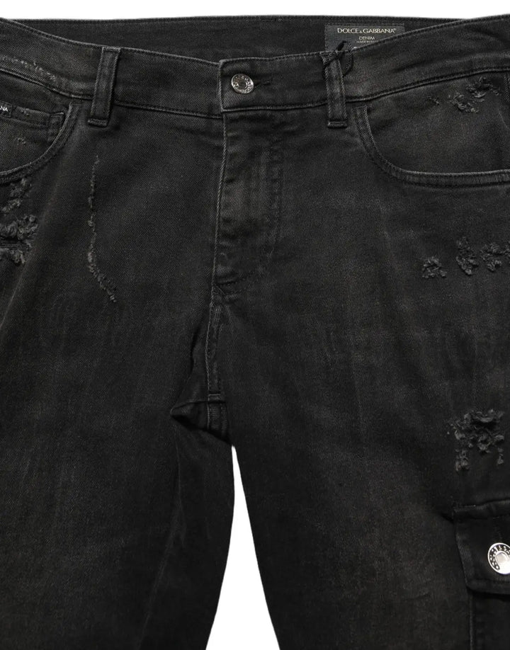 Dolce &amp; Gabbana Black Distressed Cargo Cotton Men Denim Jeans