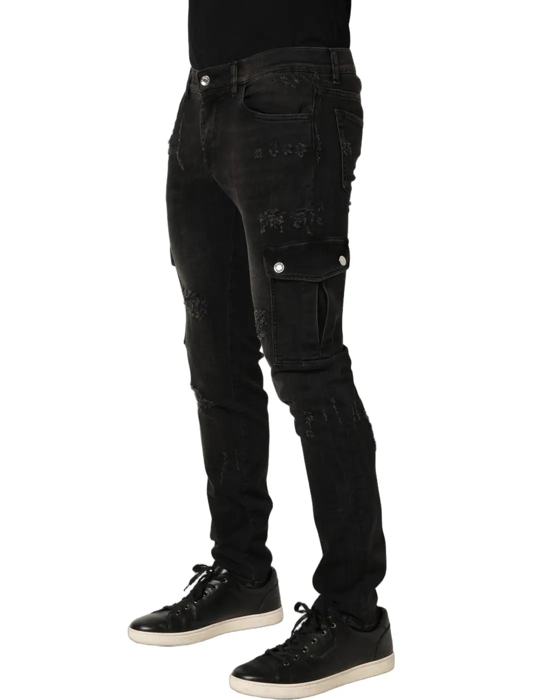 Dolce &amp; Gabbana Black Distressed Cargo Cotton Men Denim Jeans