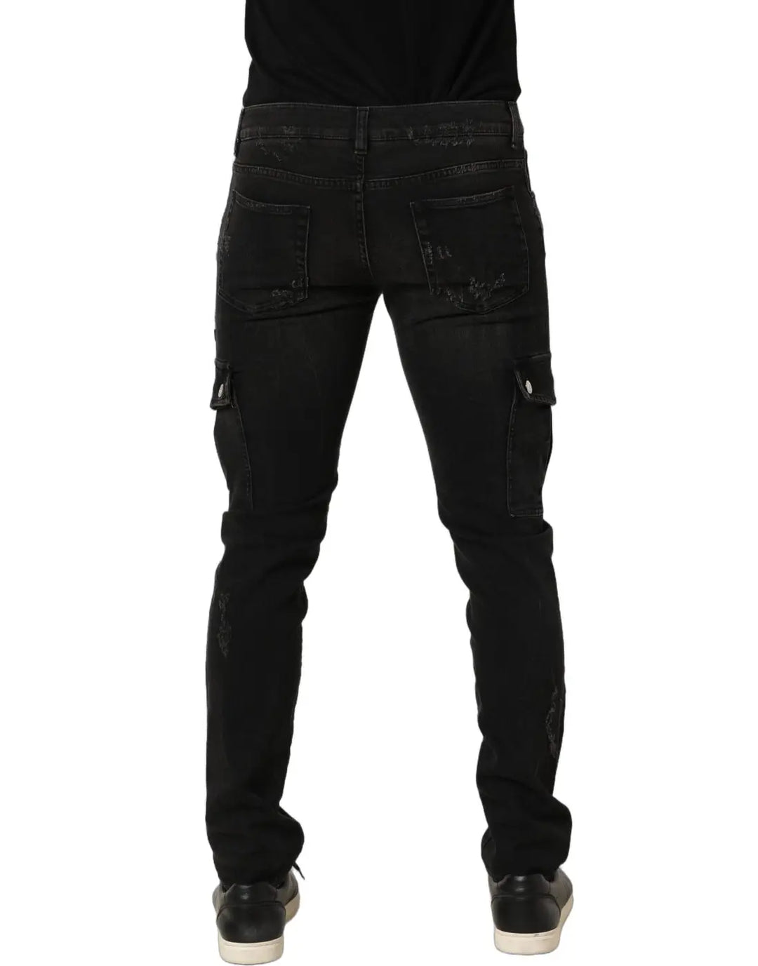 Dolce &amp; Gabbana Black Distressed Cargo Cotton Men Denim Jeans