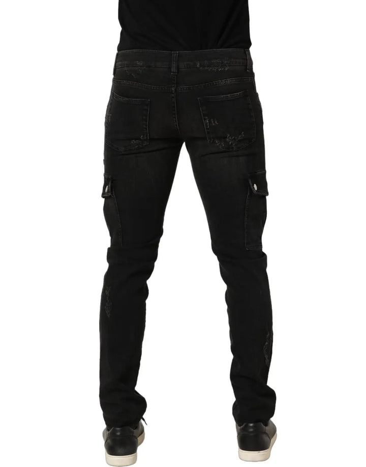 Dolce &amp; Gabbana Black Distressed Cargo Cotton Men Denim Jeans