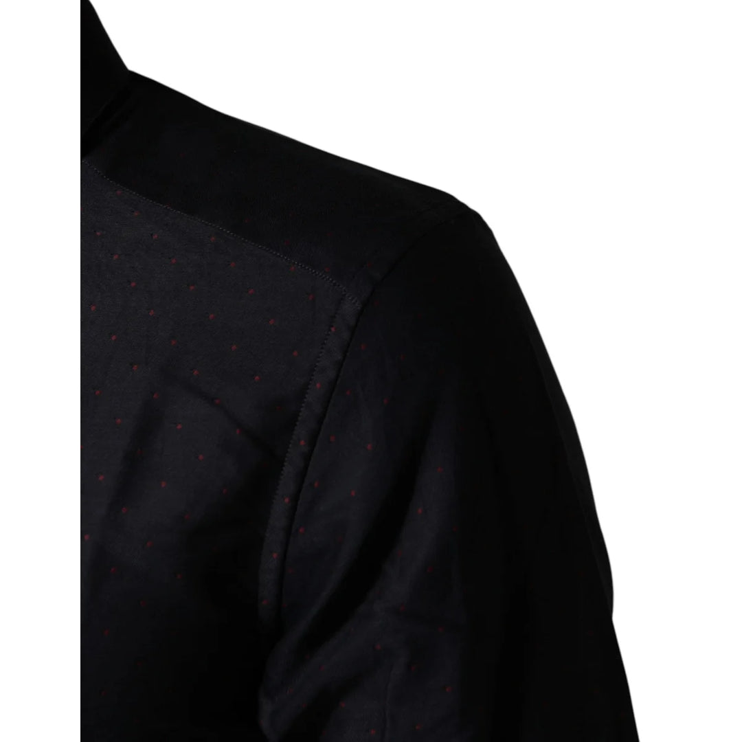 Dolce &amp; Gabbana Black Dotted Cotton Collared GOLD Dress Shirt