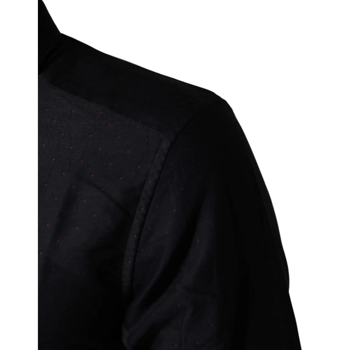 Dolce &amp; Gabbana Black Dotted Cotton Collared GOLD Dress Shirt