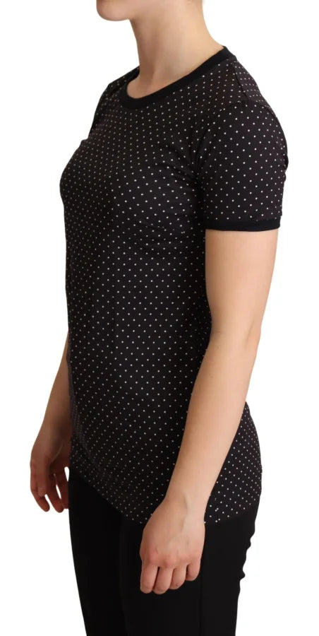Dolce & Gabbana Black Dotted Crewneck Cotton T-shirt