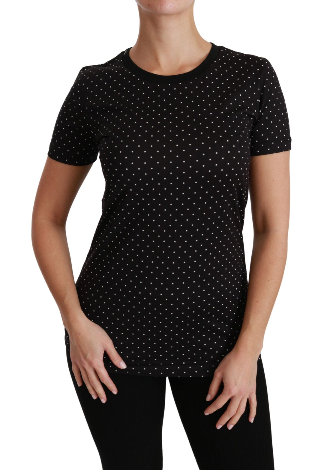 Dolce &amp; Gabbana - Black Dotted Crewneck Cotton Top T-shirt