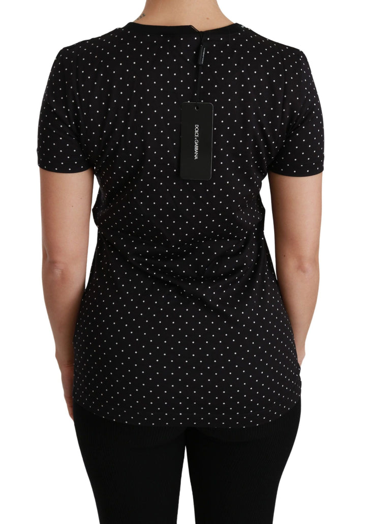 Dolce &amp; Gabbana - Black Dotted Crewneck Cotton Top T-shirt