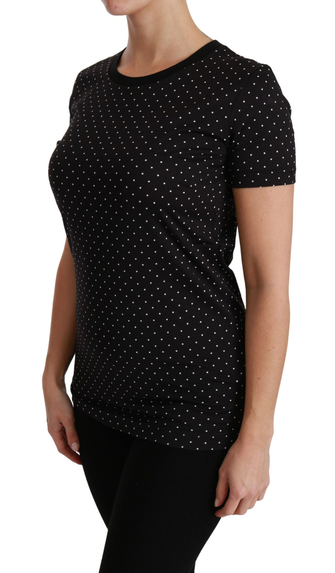 Dolce &amp; Gabbana - Black Dotted Crewneck Cotton Top T-shirt