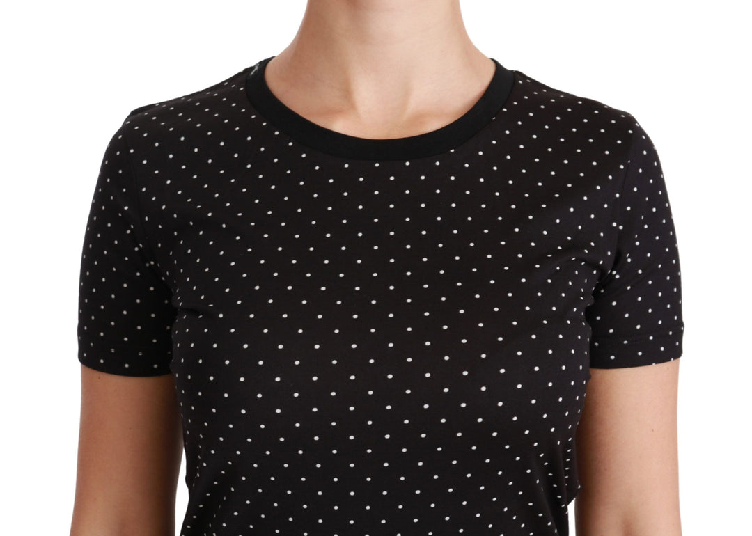 Dolce &amp; Gabbana - Black Dotted Crewneck Cotton Top T-shirt