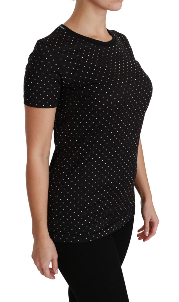 Dolce & Gabbana - Black Dotted Crewneck Cotton Top T-shirt