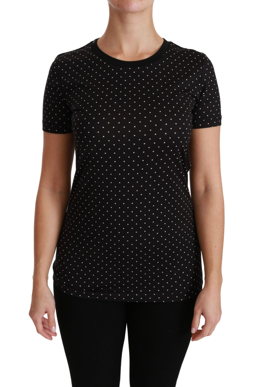 Dolce &amp; Gabbana - Black Dotted Crewneck Cotton Top T-shirt