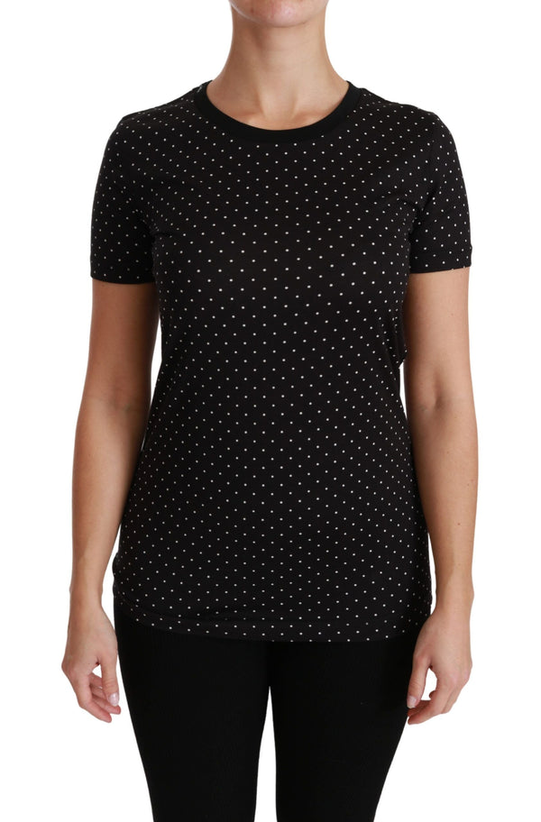 Dolce & Gabbana - Black Dotted Crewneck Cotton Top T-shirt