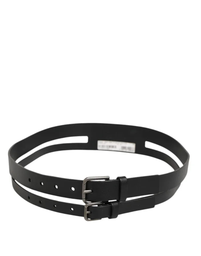 Dolce &amp; Gabbana Black Double Strap Leather Buckle Men Belt