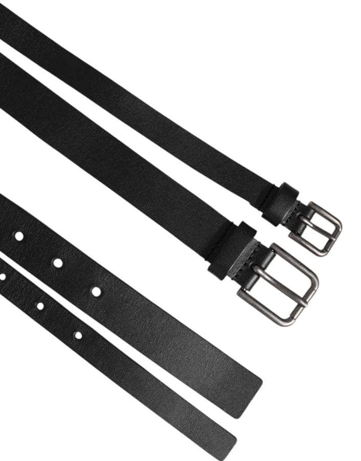Dolce &amp; Gabbana Black Double Strap Leather Buckle Men Belt