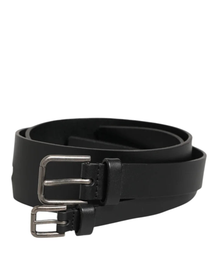 Dolce &amp; Gabbana Black Double Strap Leather Buckle Men Belt
