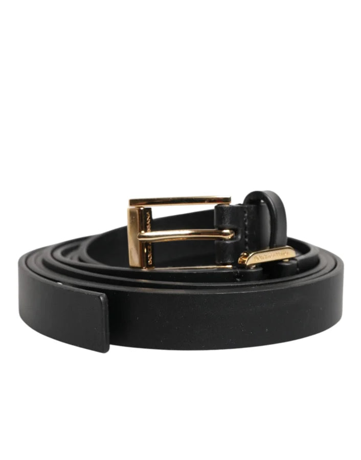 Dolce &amp; Gabbana Black Double Strap Leather Gold Buckle Belt