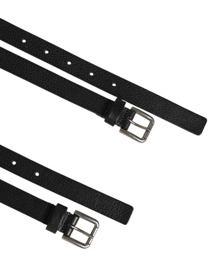 Dolce &amp; Gabbana Black Double Strap Leather Gold Buckle Belt