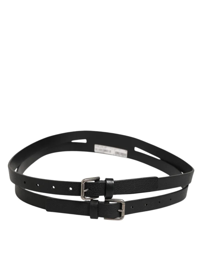 Dolce &amp; Gabbana Black Double Strap Leather Gold Buckle Belt