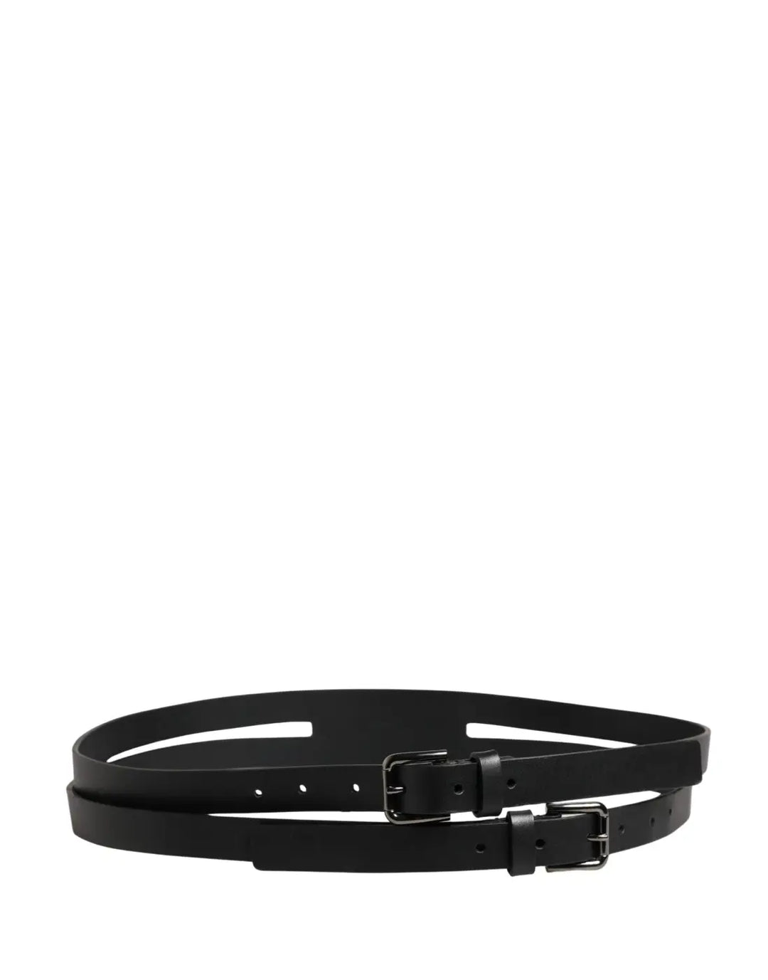 Dolce &amp; Gabbana Black Double Strap Leather Silver Buckle Belt