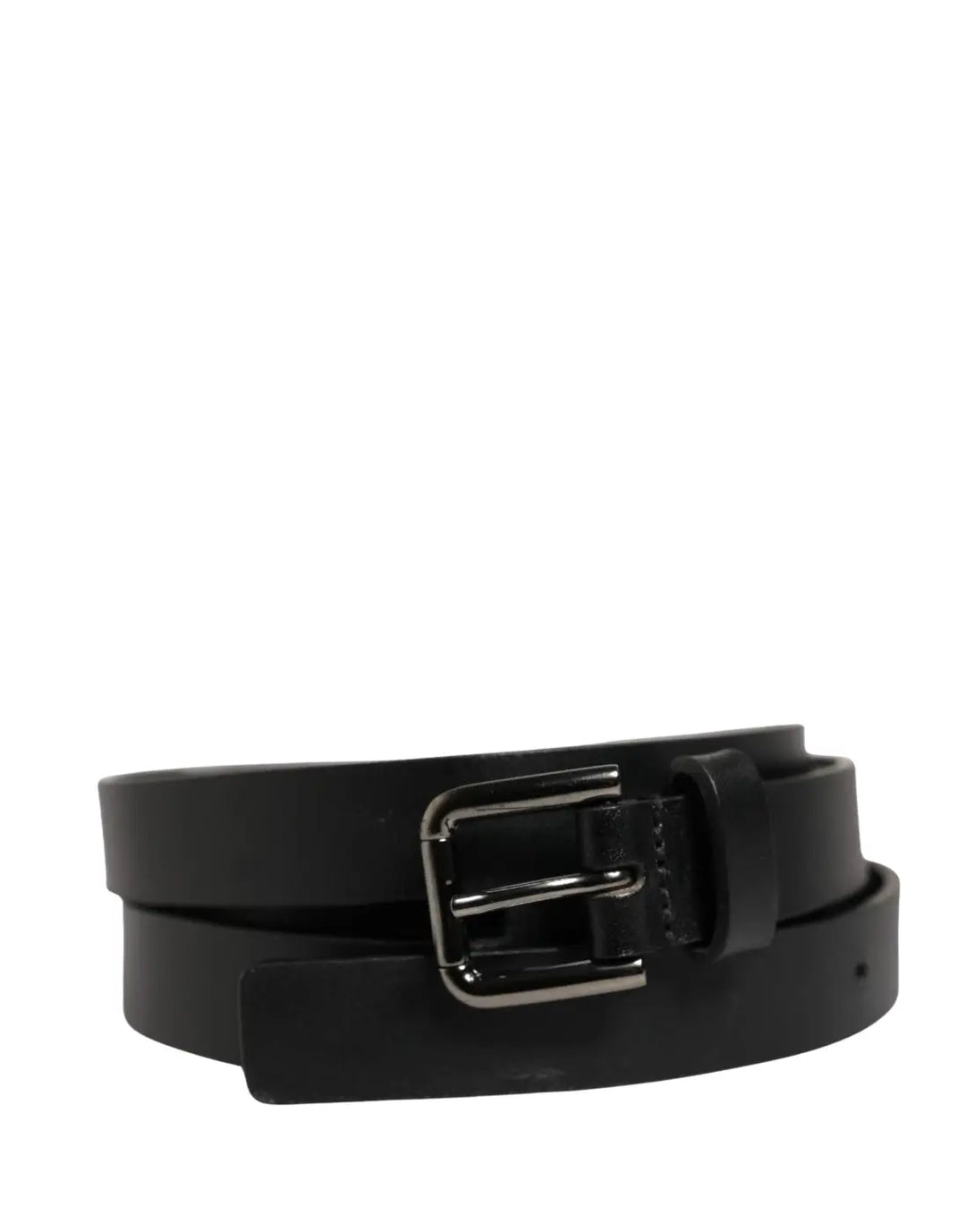Dolce &amp; Gabbana Black Double Strap Leather Silver Buckle Belt