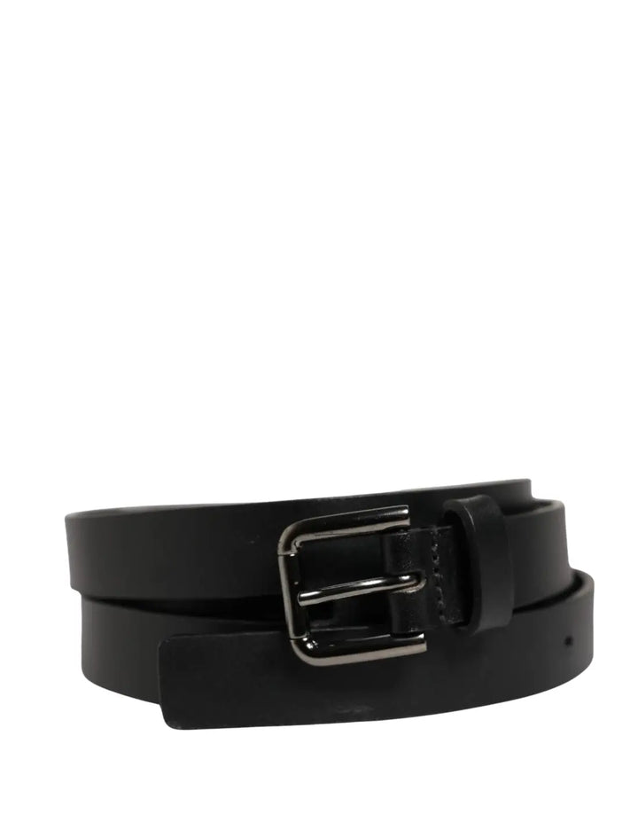 Dolce &amp; Gabbana Black Double Strap Leather Silver Buckle Belt