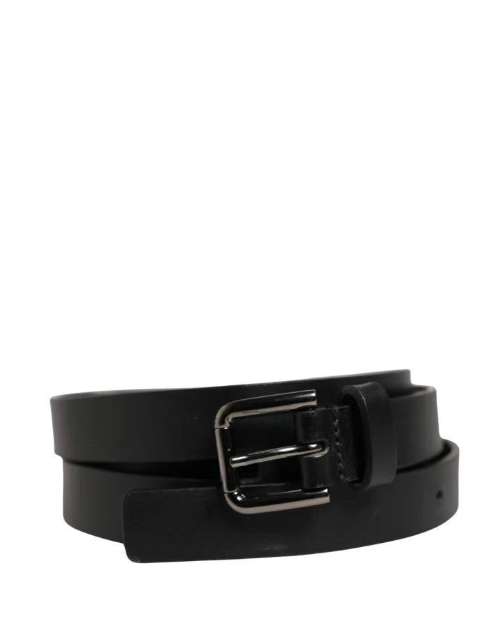Dolce &amp; Gabbana Black Double Strap Leather Silver Buckle Belt