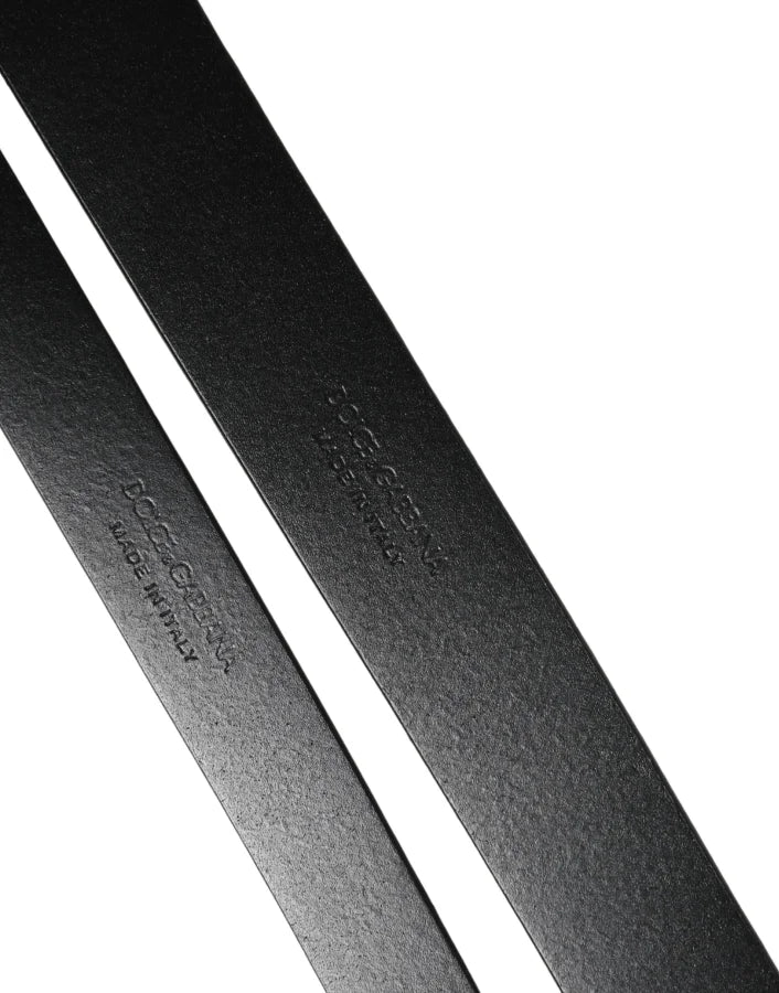 Dolce &amp; Gabbana Black Double Strap Leather Silver Buckle Belt