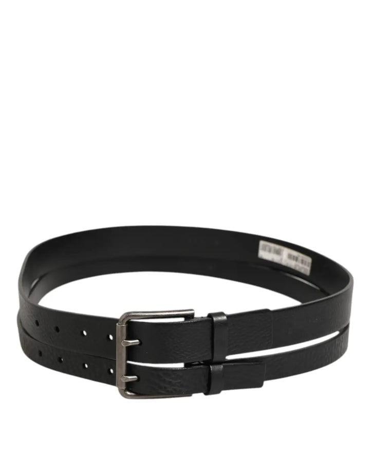 Dolce &amp; Gabbana Black Double Strap Leather Silver Buckle Belt