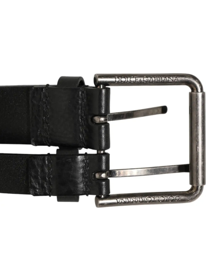Dolce &amp; Gabbana Black Double Strap Leather Silver Buckle Belt