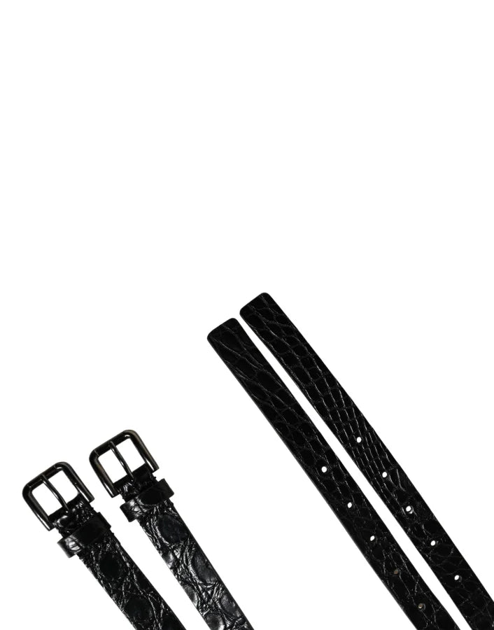 Dolce &amp; Gabbana Black Double Strap Leather Silver Buckle Belt