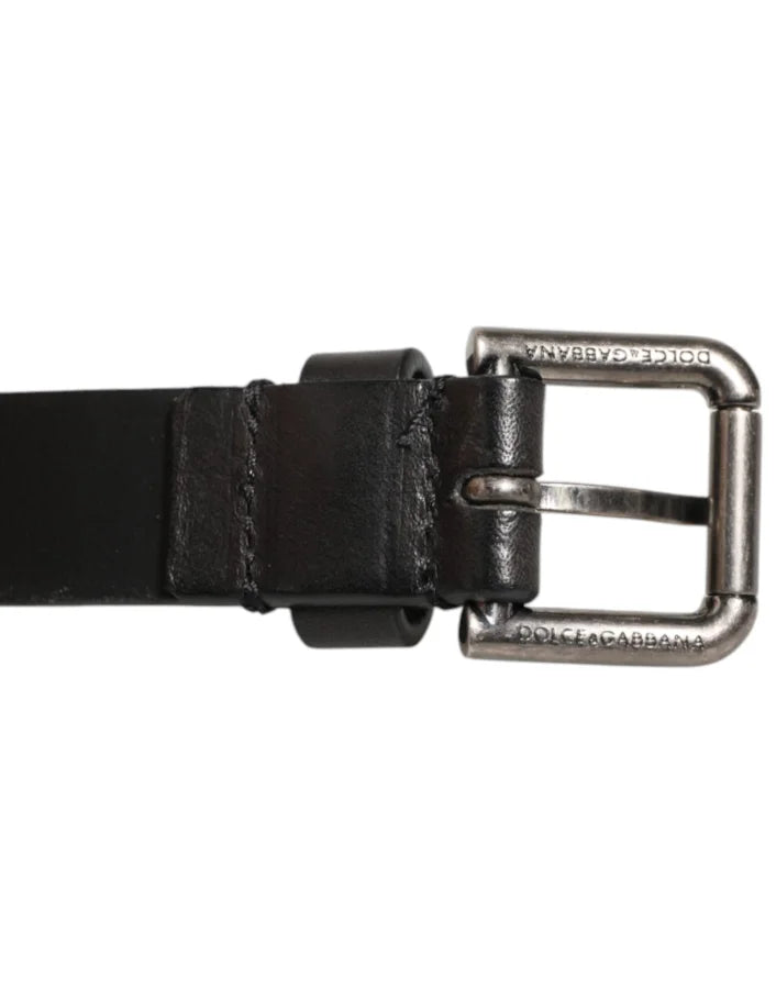 Dolce &amp; Gabbana Black Double Strap Leather Silver Buckle Belt